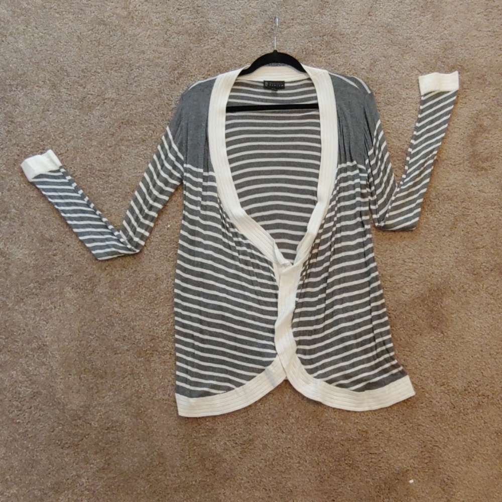 Grey and white stripe cardigan by Bobeau